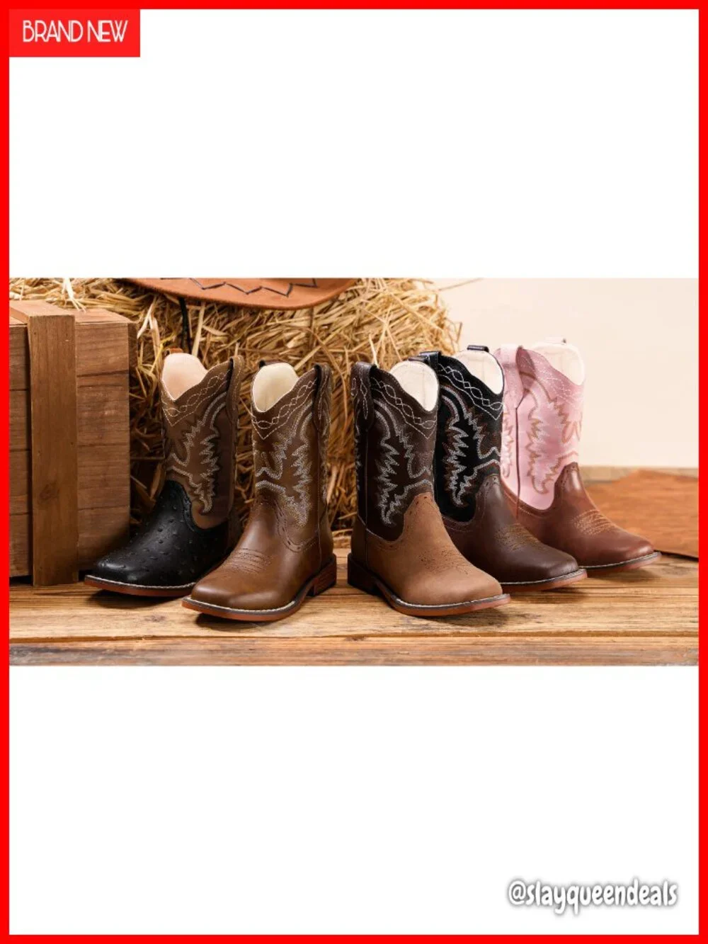 Kids Cowboy Boots Square Toe Western Pull Tabs Low Heel Calf High